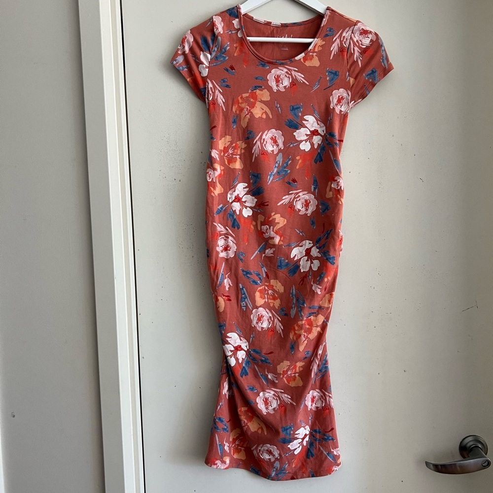 Isabel Maternity Floral Ruched Dress NWOT